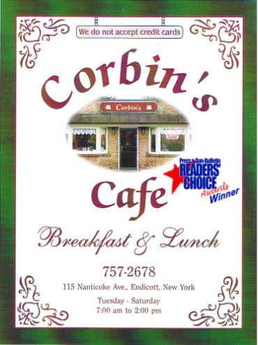 Corbin's Cafe Menu.